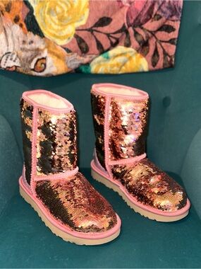 Ugg Sparkling Pink Sequin Boots Size 6